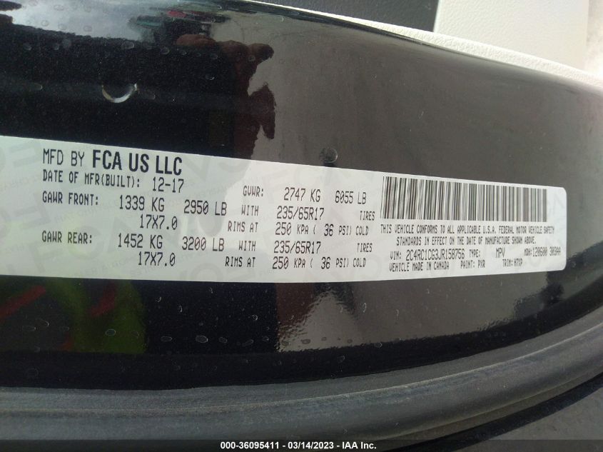 2018 CHRYSLER PACIFICA LX - 2C4RC1CG3JR158756