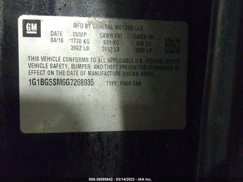 2016 CHEVROLET CRUZE PREMIER - 1G1BG5SM6G7268935