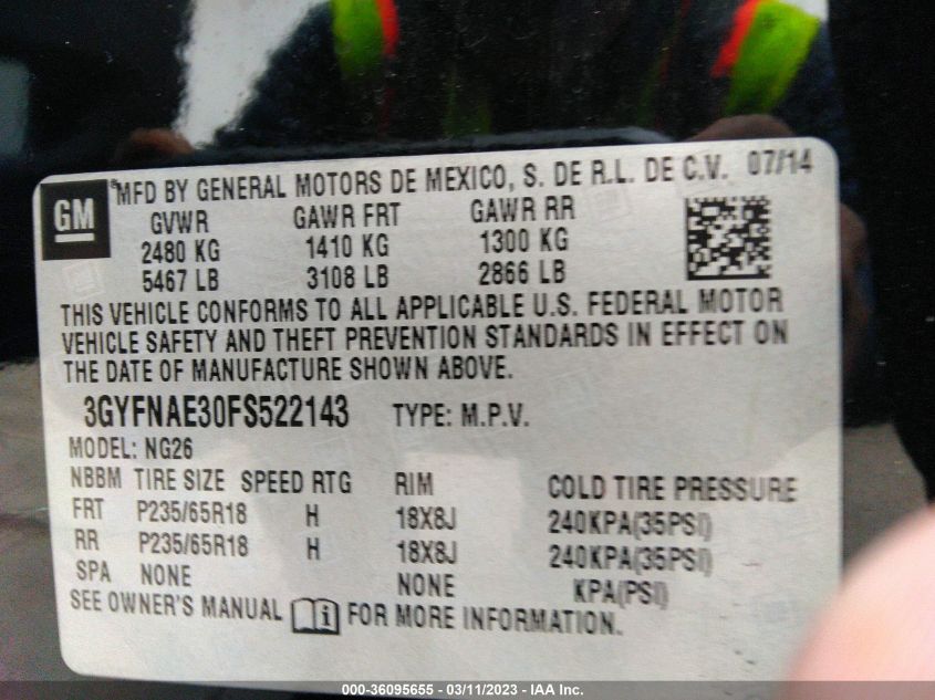 2015 CADILLAC SRX BASE - 3GYFNAE30FS522143
