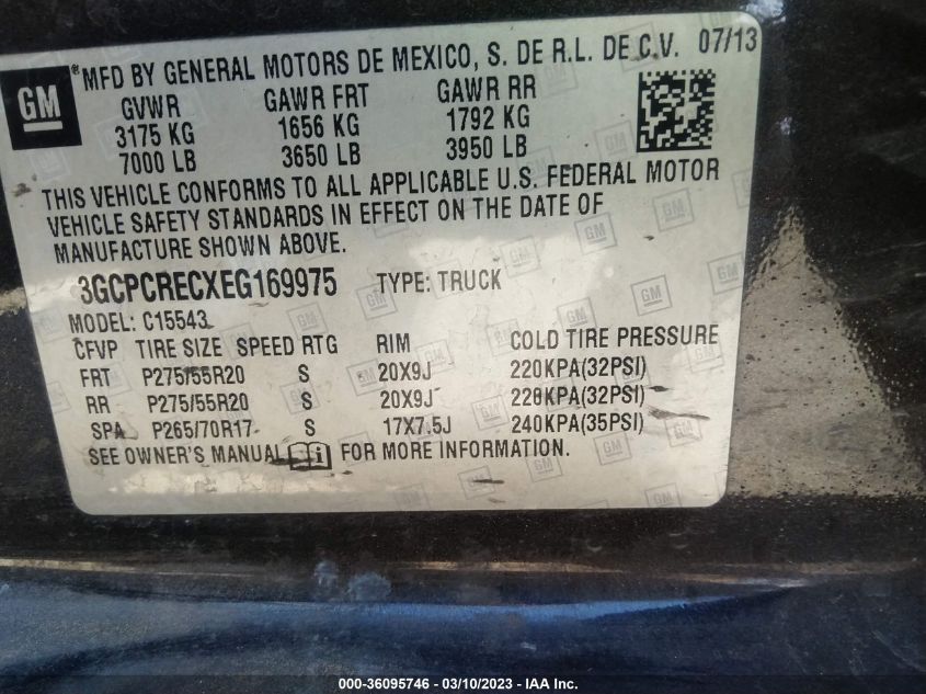 2014 CHEVROLET SILVERADO 1500 LT - 3GCPCRECXEG169975