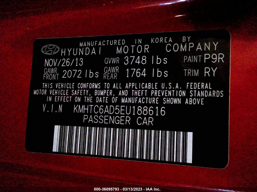 2014 HYUNDAI VELOSTER - KMHTC6AD5EU188616