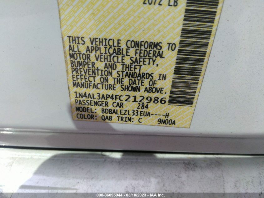 2015 NISSAN ALTIMA 2.5 S - 1N4AL3AP4FC212986