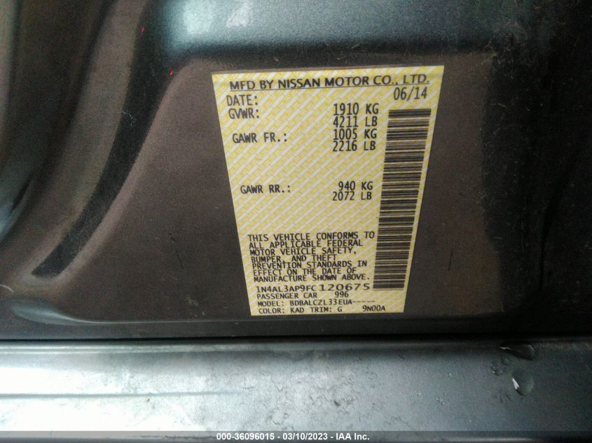2015 NISSAN ALTIMA 2.5 - 1N4AL3AP9FC120675