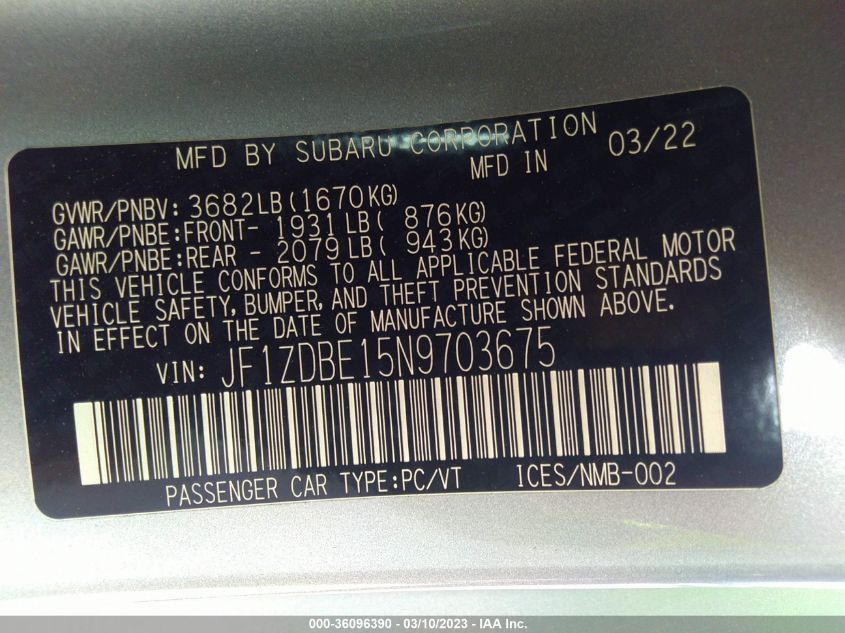2022 SUBARU BRZ LIMITED JF1ZDBE15N9703675
