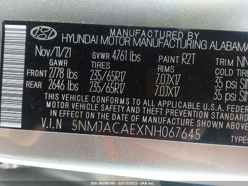 2022 HYUNDAI TUCSON SE - 5NMJACAEXNH067645