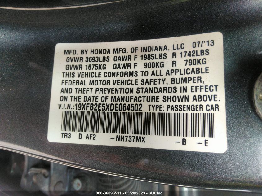 2013 HONDA CIVIC LX - 19XFB2E5XDE064502