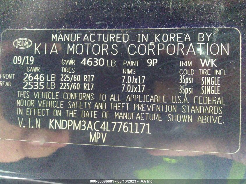VIN KNDPM3AC4L7761171 2020 KIA SPORTAGE LX