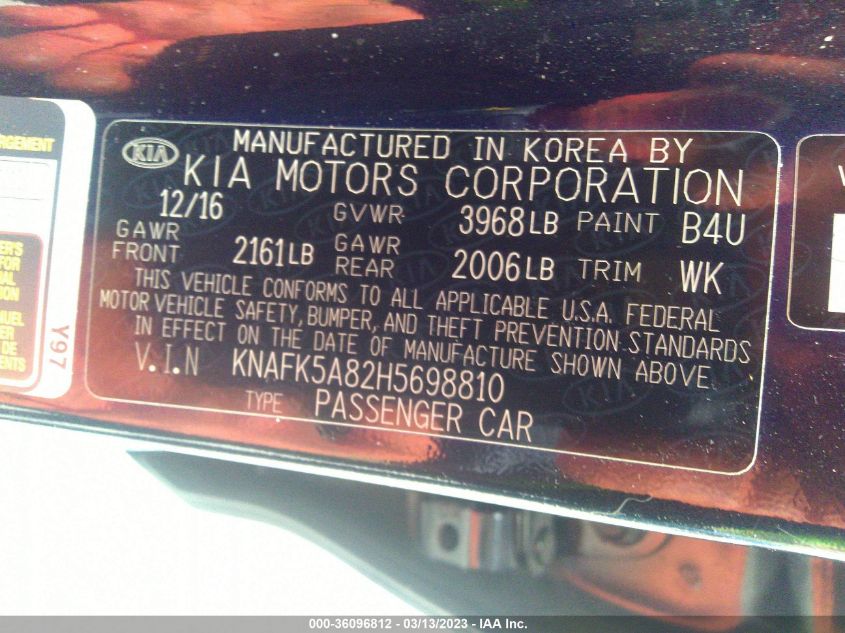 2017 KIA FORTE5 LX - KNAFK5A82H5698810
