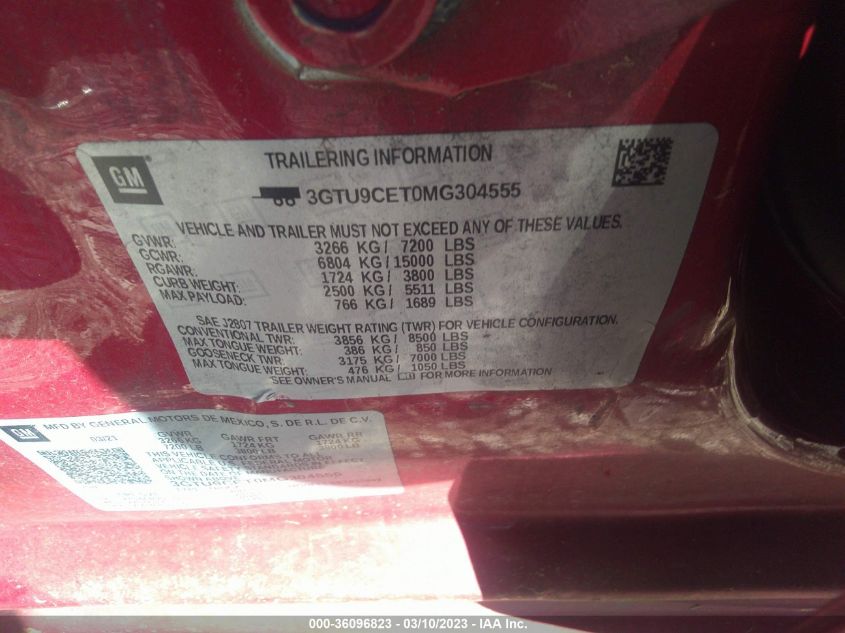 2021 GMC SIERRA 1500 ELEVATION - 3GTU9CET0MG304555