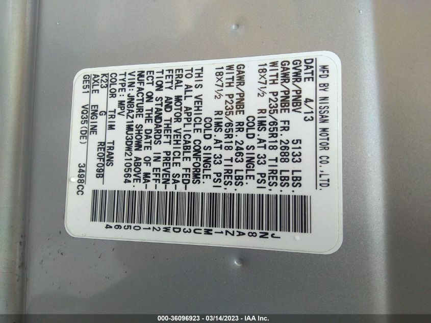 2013 NISSAN MURANO S - JN8AZ1MU3DW210564