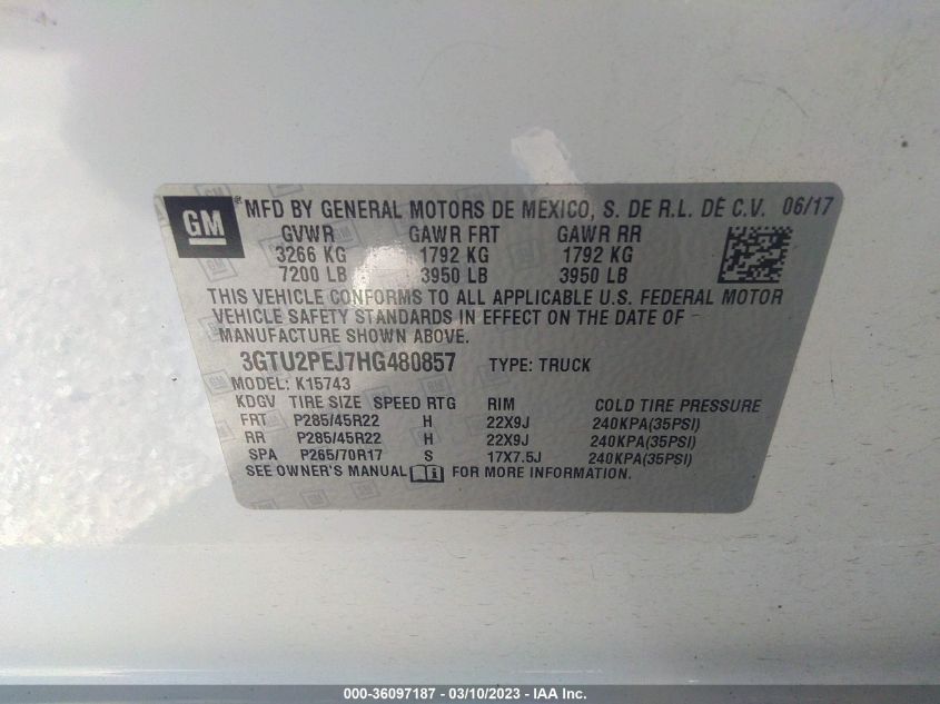 2017 GMC SIERRA 1500 DENALI - 3GTU2PEJ7HG480857