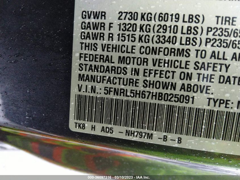 2017 HONDA ODYSSEY EX-L - 5FNRL5H67HB025091