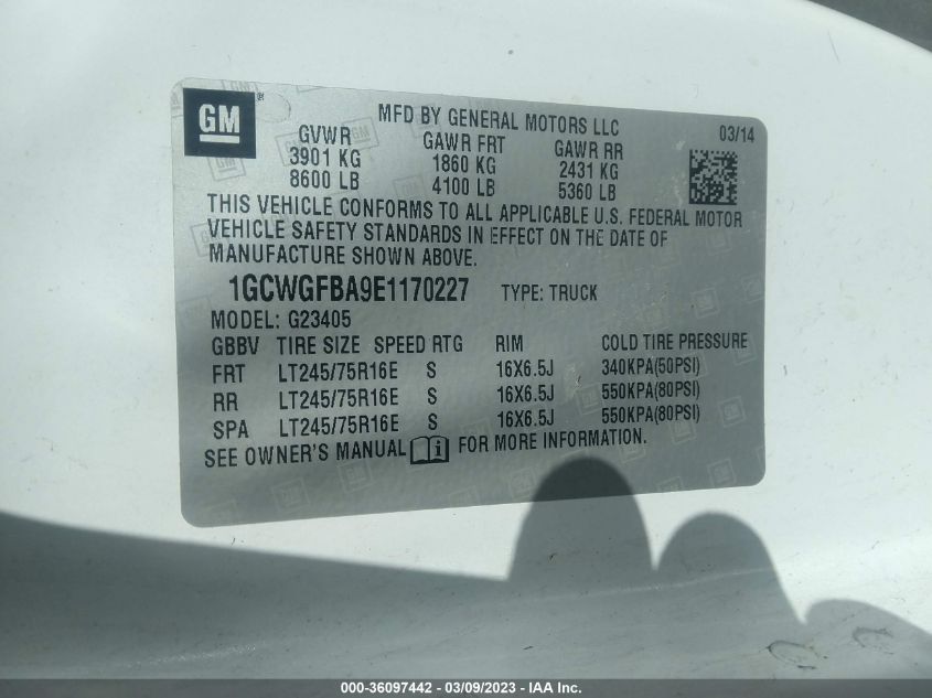 2014 CHEVROLET EXPRESS CARGO VAN - 1GCWGFBA9E1170227