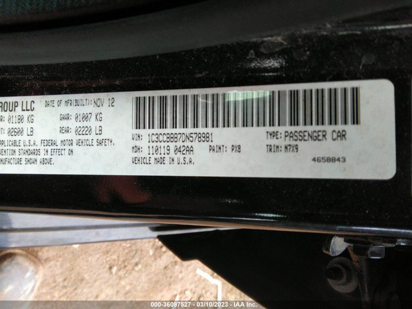 2013 CHRYSLER 200 TOURING - 1C3CCBBB7DN578981