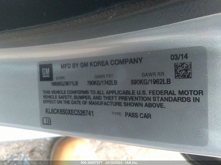 2014 CHEVROLET SPARK EV LT KL8CK6S0XEC526741