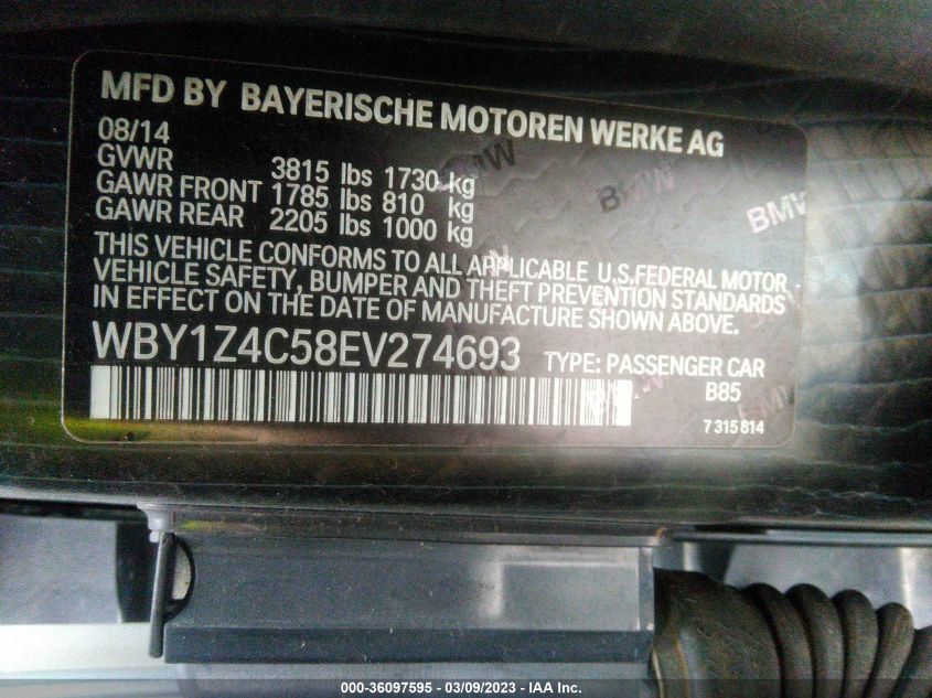 2014 BMW I3 - WBY1Z4C58EV274693