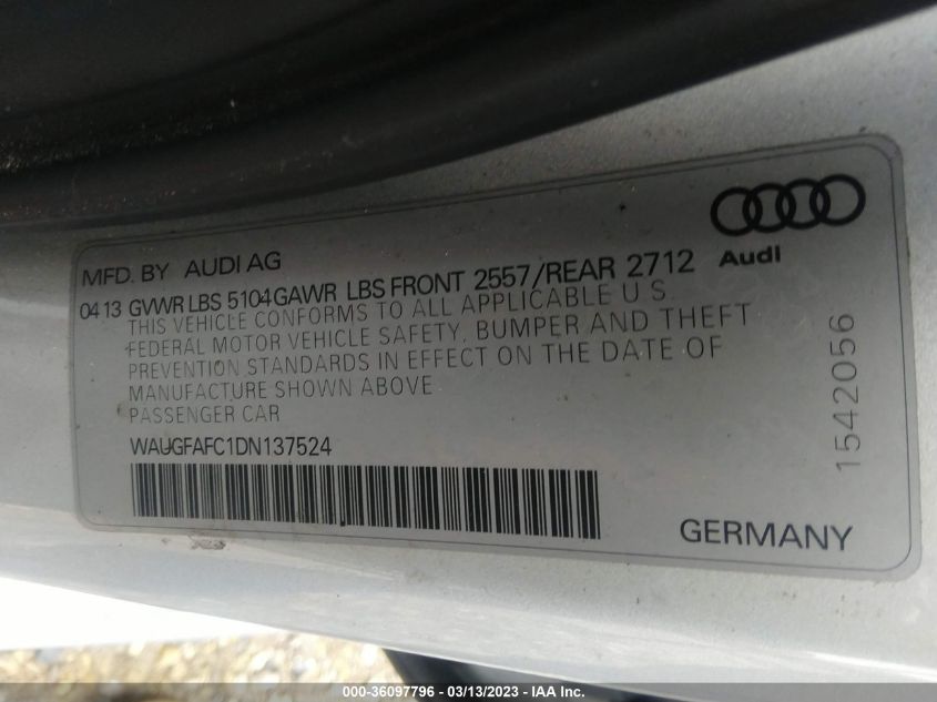 2013 AUDI A6 2.0T PREMIUM PLUS - WAUGFAFC1DN137524