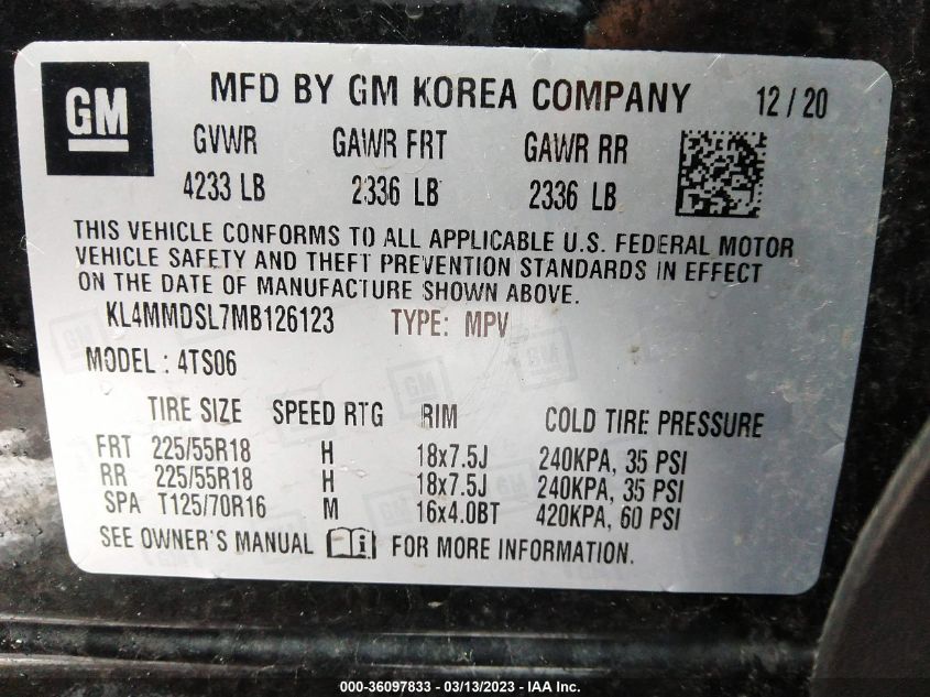2021 BUICK ENCORE GX SELECT - KL4MMDSL7MB126123