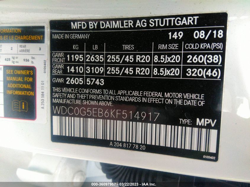 2019 MERCEDES-BENZ GLC GLC 350E - WDC0G5EB6KF514917