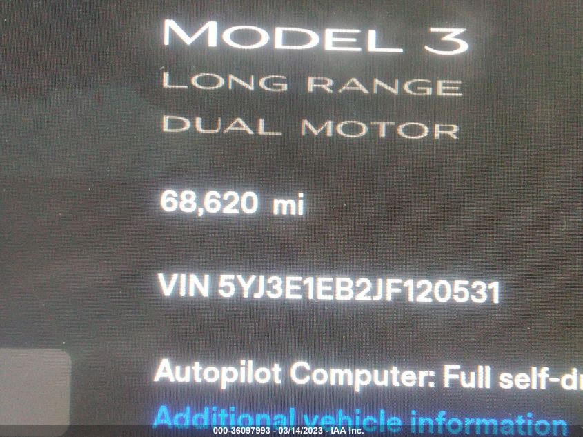 2018 TESLA MODEL 3 LONG RANGE - 5YJ3E1EB2JF120531