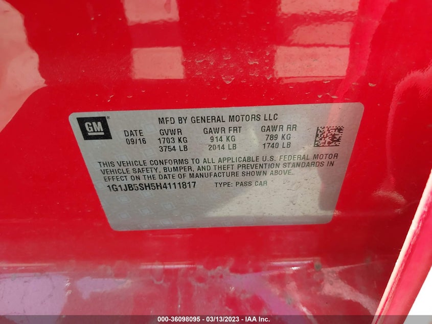 VIN 1G1JB5SH5H4111817 2017 CHEVROLET SONIC LS