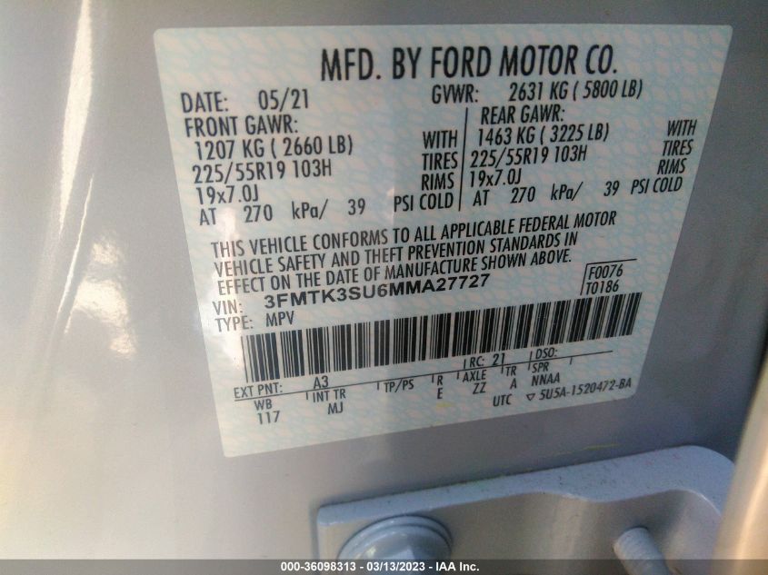 2021 FORD MUSTANG MACH-E PREMIUM 3FMTK3SU6MMA27727