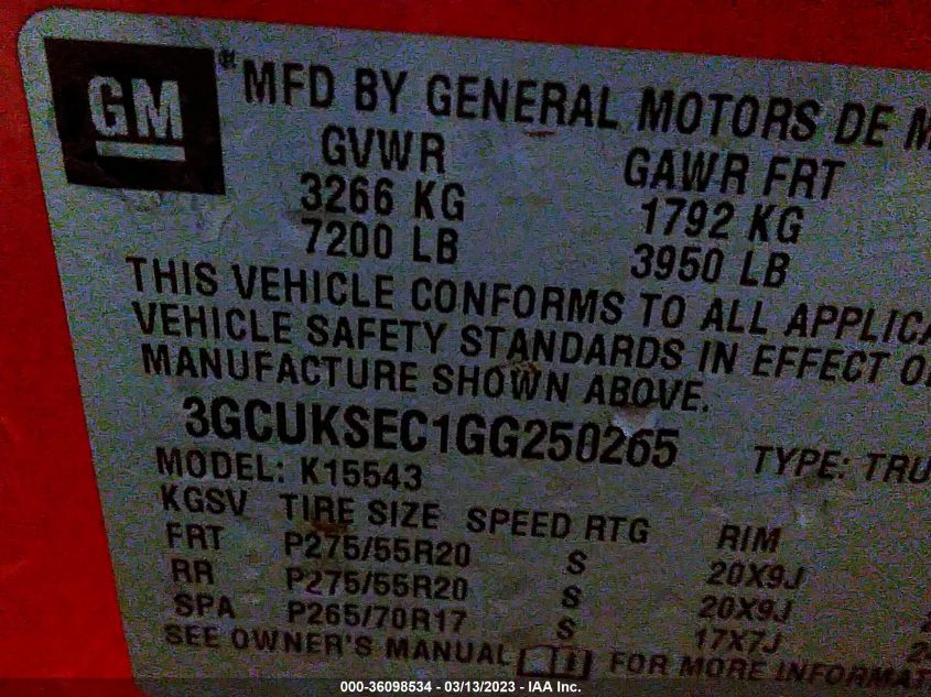2016 CHEVROLET SILVERADO 1500 LTZ - 3GCUKSEC1GG250265