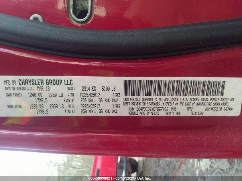 2013 DODGE JOURNEY SXT - 3C4PDCBGXDT667066