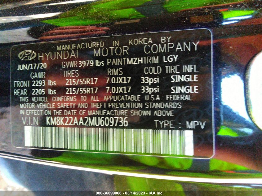 2021 HYUNDAI KONA SEL - KM8K22AA2MU609736