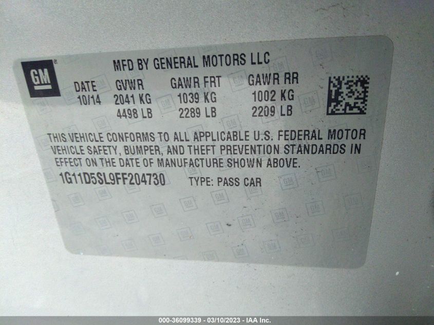 2015 CHEVROLET MALIBU LT - 1G11D5SL9FF204730