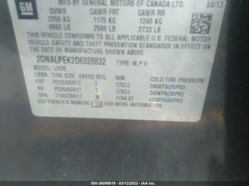 2013 CHEVROLET EQUINOX LT - 2GNALPEK2D6328832
