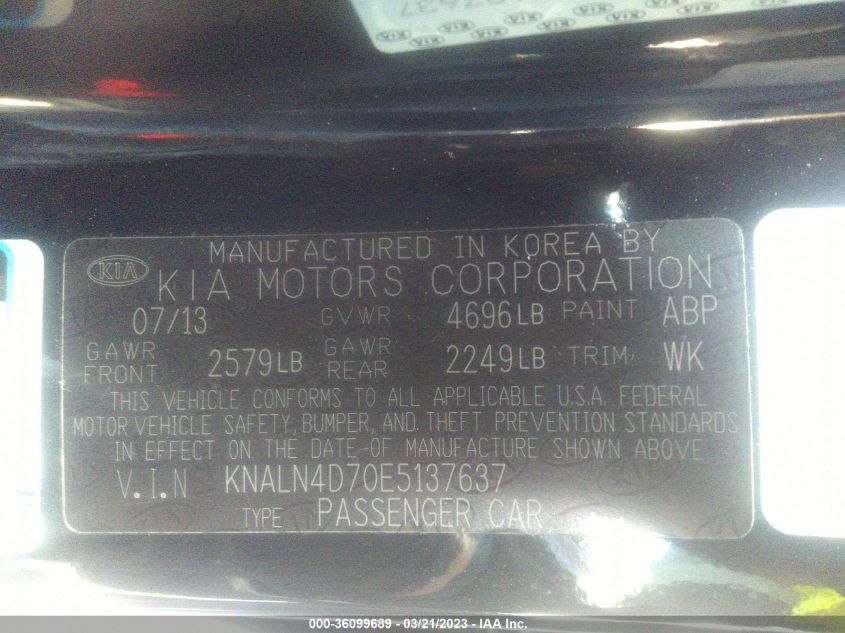 2014 KIA CADENZA PREMIUM - KNALN4D70E5137637