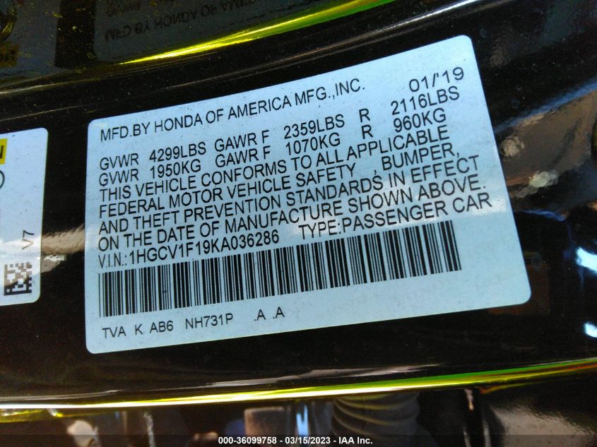 2019 HONDA ACCORD SEDAN LX 1.5T - 1HGCV1F19KA036286