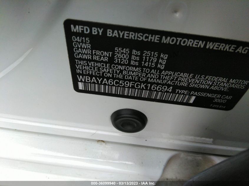 2015 BMW 7 SERIES 740I WBAYA6C59FGK16694