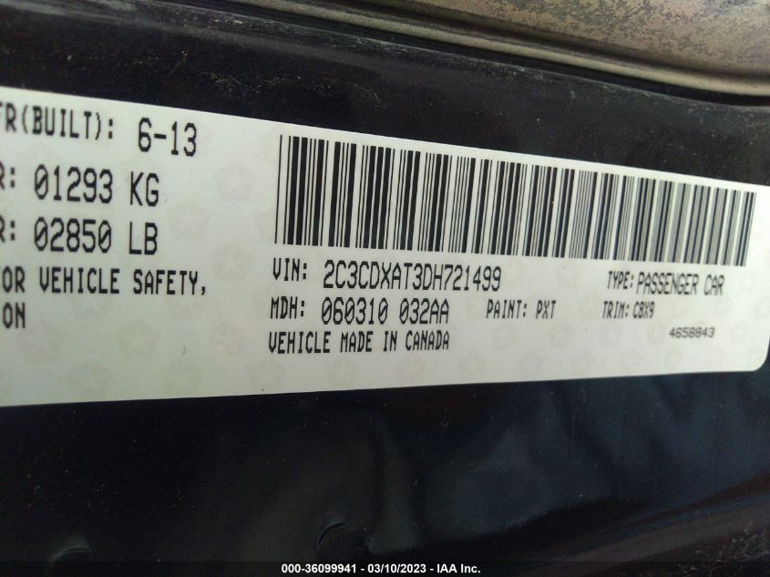 2013 DODGE CHARGER POLICE - 2C3CDXAT3DH721499