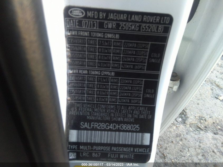 2013 LAND ROVER LR2 SALFR2BG4DH368025