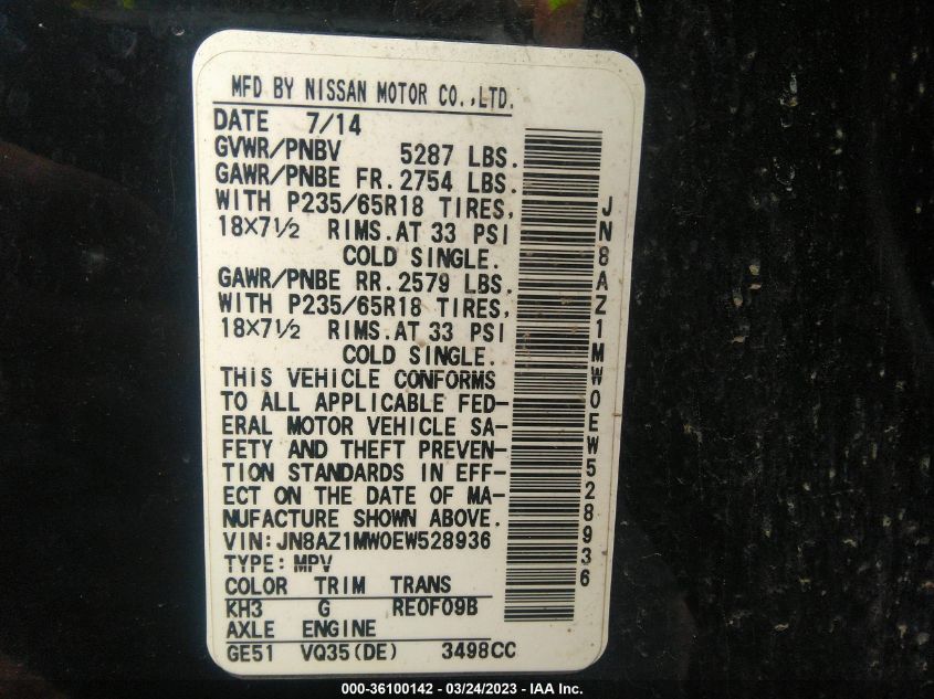 2014 NISSAN MURANO SV - JN8AZ1MW0EW528936