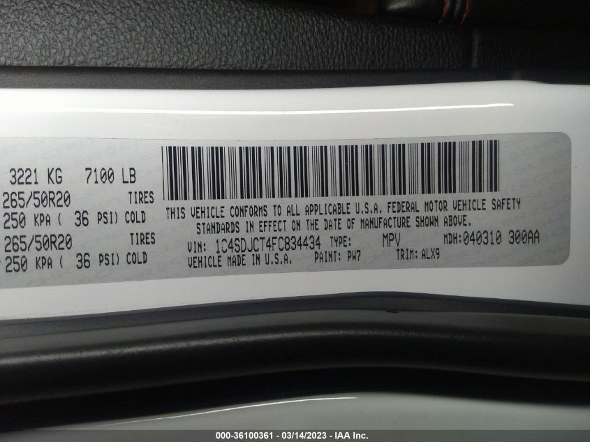 2015 DODGE DURANGO R/T - 1C4SDJCT4FC834434