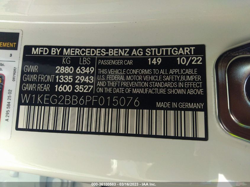 2023 MERCEDES-BENZ EQE EQE 350+ W1KEG2BB6PF015076