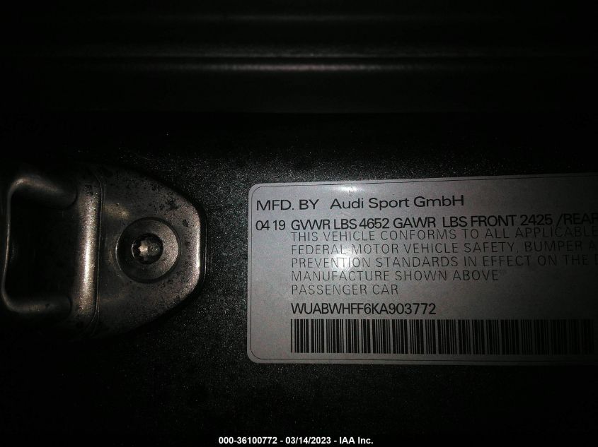 2019 AUDI RS 3 - WUABWHFF6KA903772