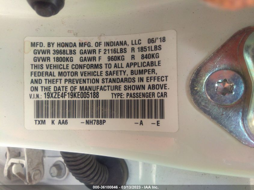 2019 HONDA INSIGHT LX 19XZE4F19KE005188