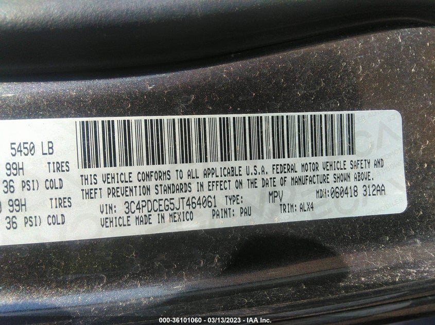 VIN 3C4PDCEG5JT464061 2018 DODGE JOURNEY GT