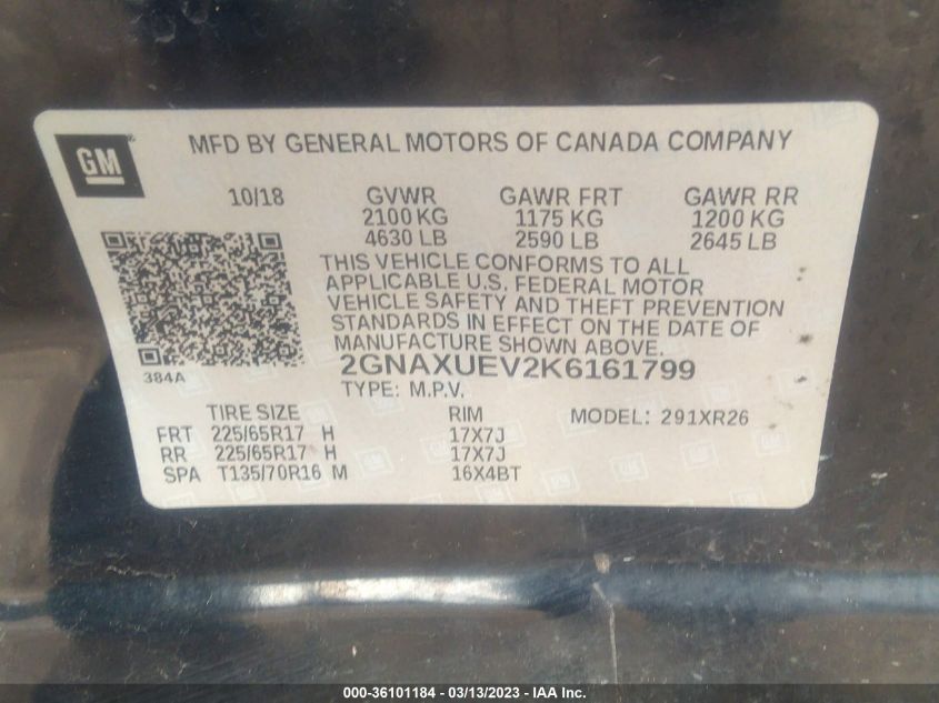 2019 CHEVROLET EQUINOX LT - 2GNAXUEV2K6161799
