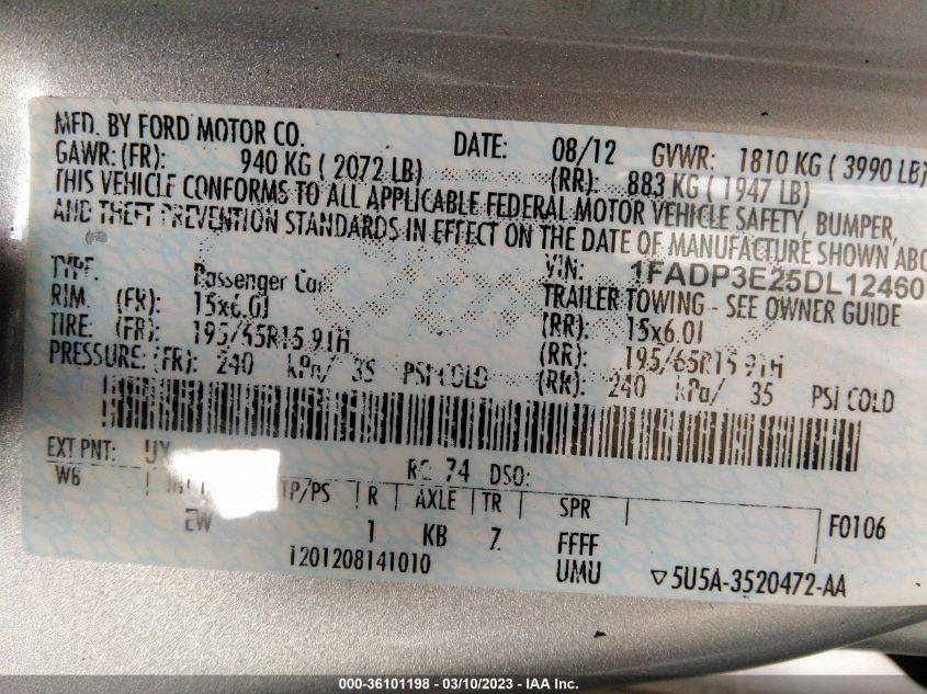 2013 FORD FOCUS S - 1FADP3E25DL124607