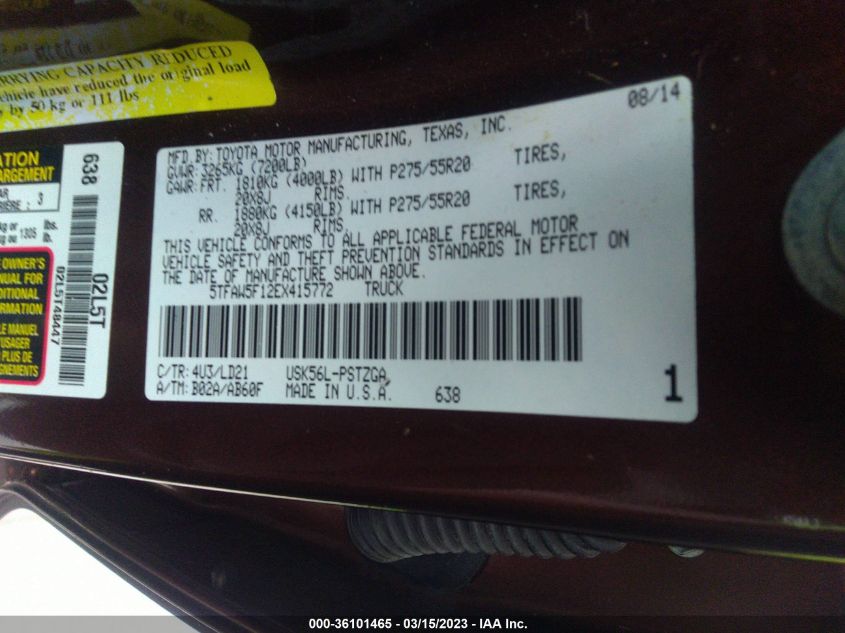 2014 TOYOTA TUNDRA 4WD TRUCK PLATINUM/1794 - 5TFAW5F12EX415772