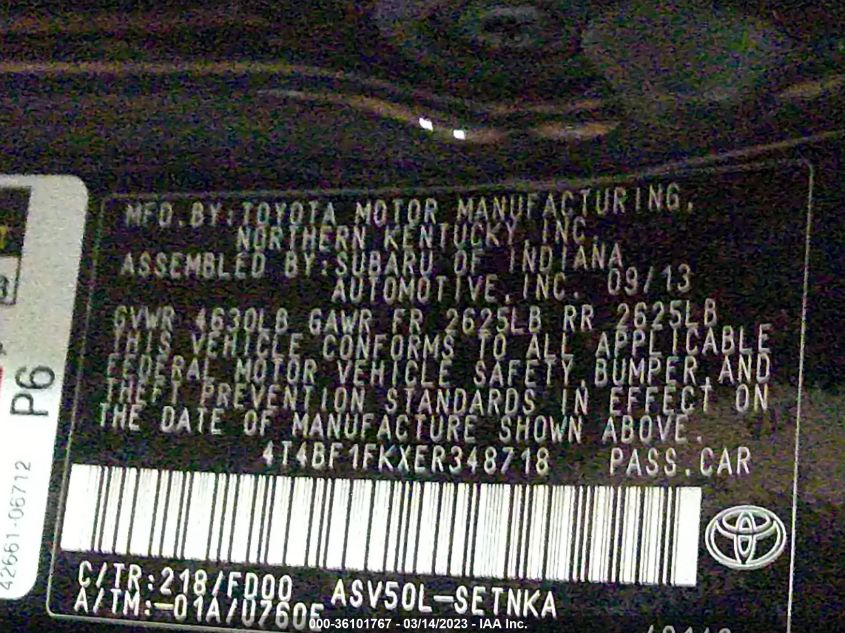 2014 TOYOTA CAMRY L/LE/XLE/SE/SE SPORT - 4T4BF1FKXER348718