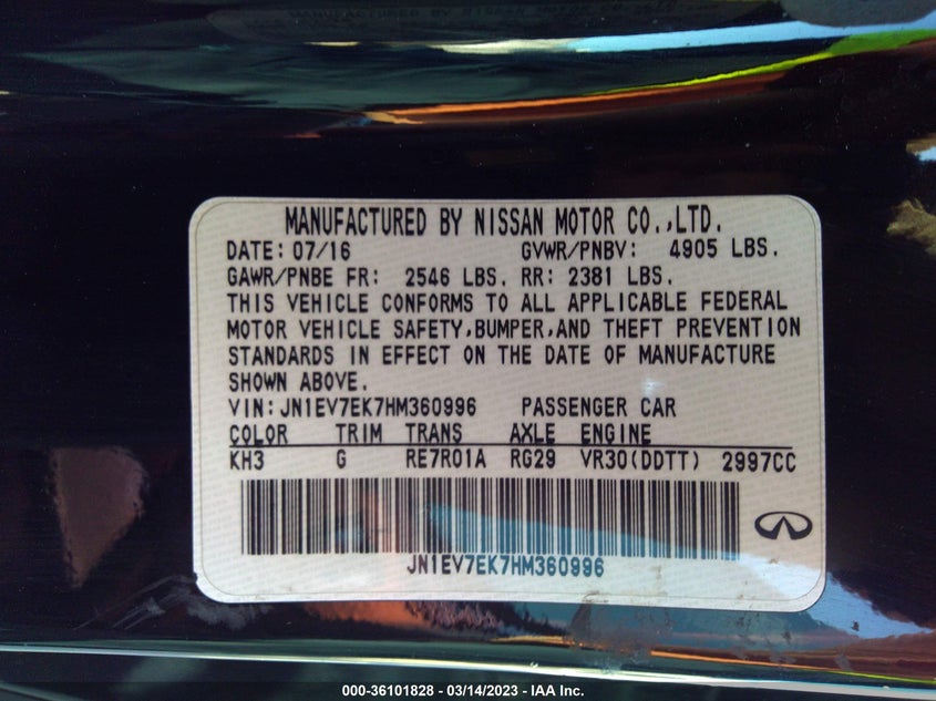 VIN JN1EV7EK7HM360996 2017 INFINITI Q60 3.0T PREMIUM