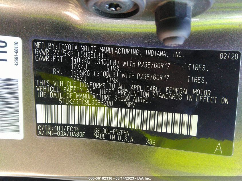 2020 TOYOTA SIENNA LE - 5TDKZ3DC9LS066200