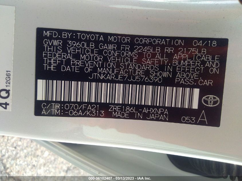 2018 TOYOTA COROLLA IM - JTNKARJE7JJ576390