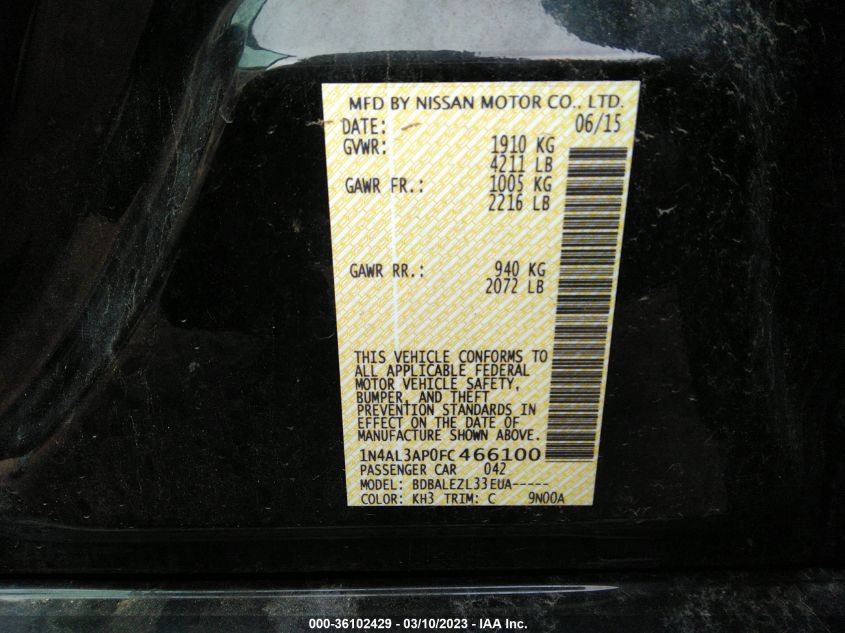2015 NISSAN ALTIMA 2.5 - 1N4AL3AP0FC466100
